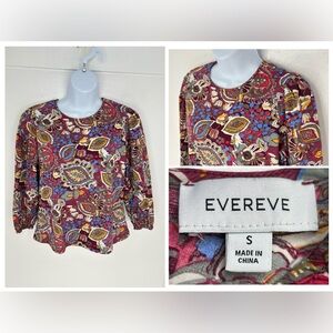 Evereve Boho Hippie Paisley Floral‎ Top Size Small Colorful Long Sleeve Festival
